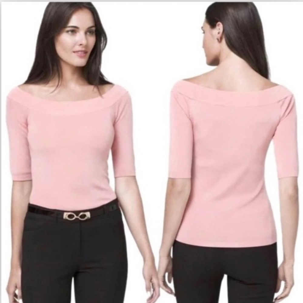 NWT White House Black Market short sleeve pink boatneck fitted top | size S